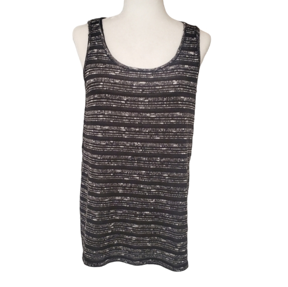 August Silk Layered Tank Top Black Striped Sleeveless Knit Tunic Size Small